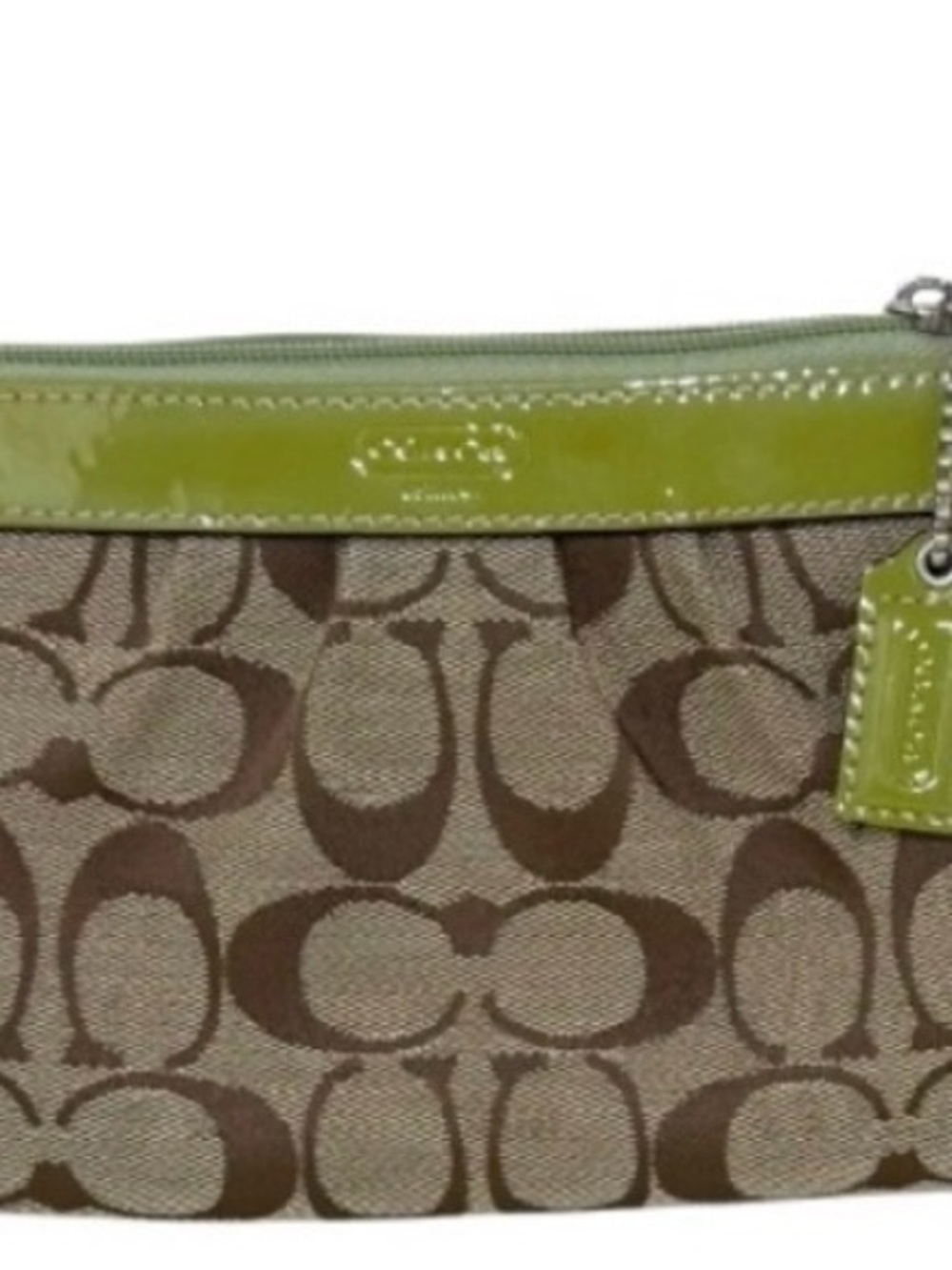 Coach Signature Canvas Wristlet in Brown and Lime Green *like new